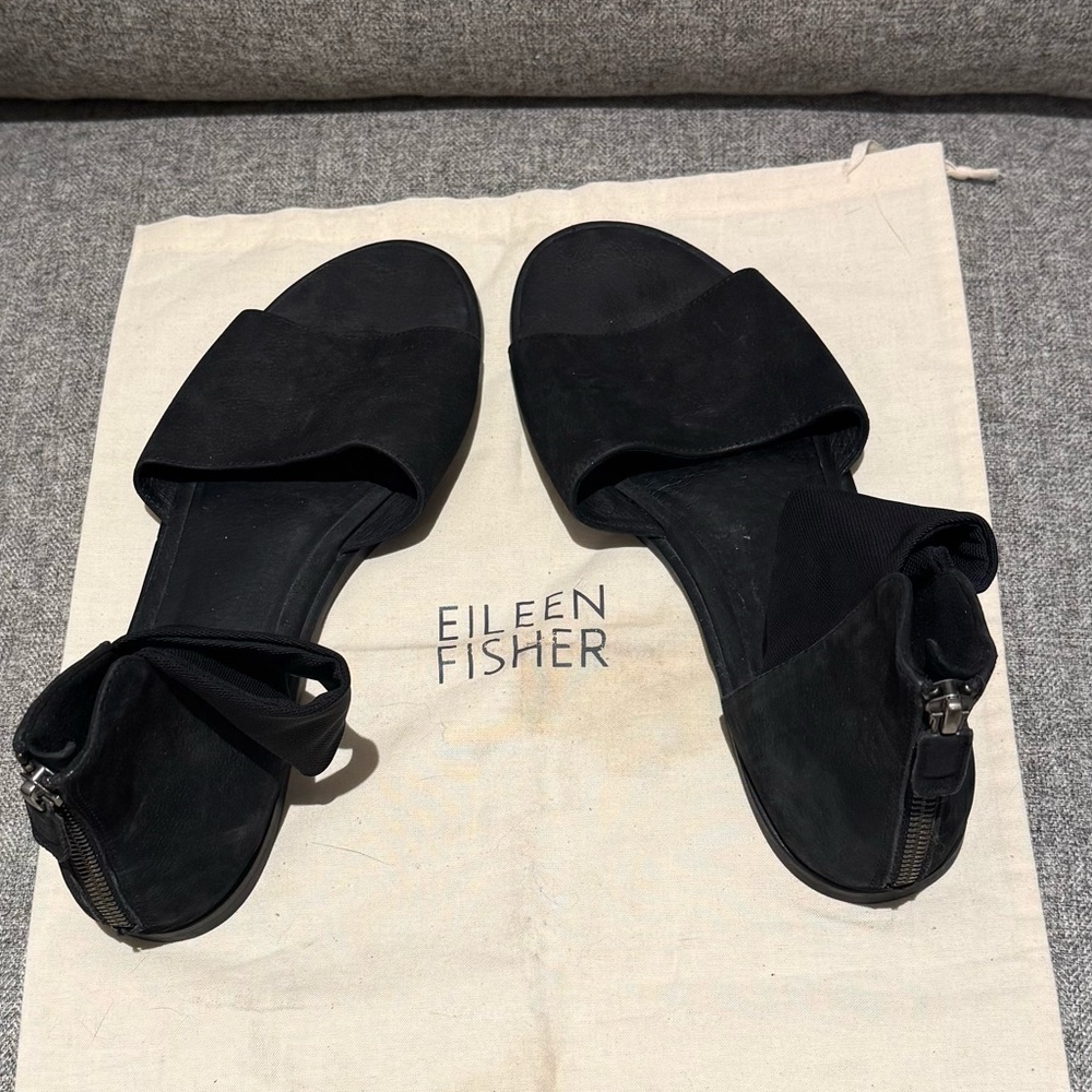 Eileen Fisher Women’s Black Nubuck Leather Sandals Size 8.5